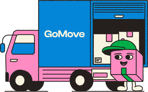 GoMove pink moving truck with box character